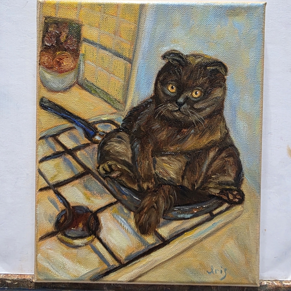 Abstract oil Painting cute Tuxedo Cat